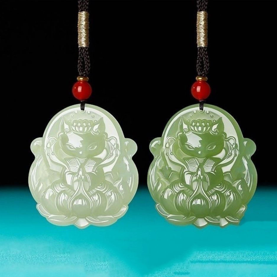 冰透青白色九尾狐吊坠男女款晴湖水吊坠项链狐狸雕刻精美挂件