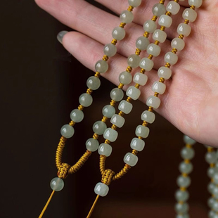 天然东陵玉项链苹果珠全珠链男女高级玉佩玉坠吊坠挂绳玉石挂坠