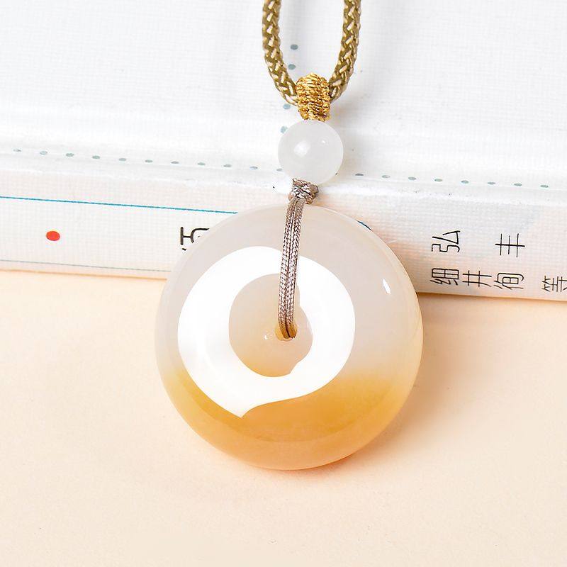 和田色玉糖白玉平安扣吊坠男女款小众设计玉石项链玉坠儿童送礼