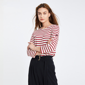 纯棉夏装 SAINT 圆领薄款 条纹T恤女七分袖 JAMES蓝色条纹海魂衫 女装