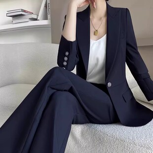 藏青色高端职业西装套装女春秋长袖修身主持人商务经理职业工作服