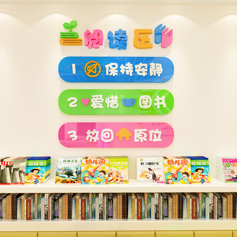 图书角布置装饰阅读区读书角3d立体墙贴幼儿园区角文化墙建设小学