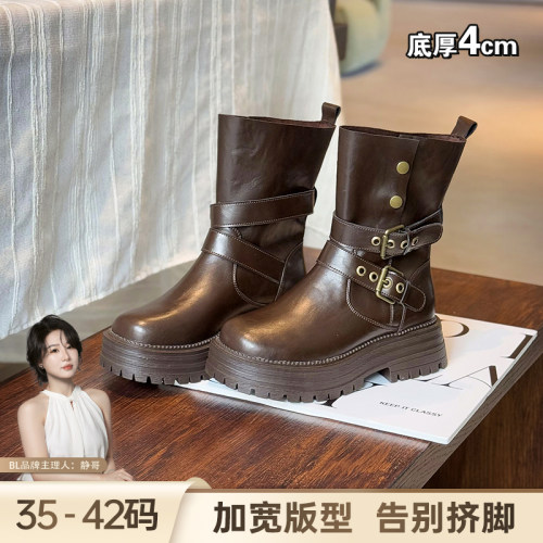BL静哥加宽大码女鞋P65016美拉德厚底英伦风复古增高中筒马丁靴