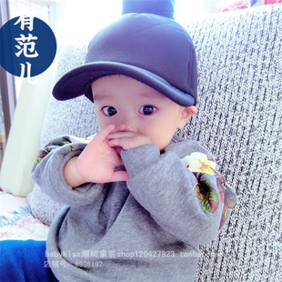 儿童加绒灰色卫衣秋冬季Q4宝宝花朵袖绒衫韩版男女童圆领打底衣