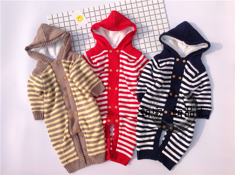 连体衣哈衣条纹爬服宝宝冬季