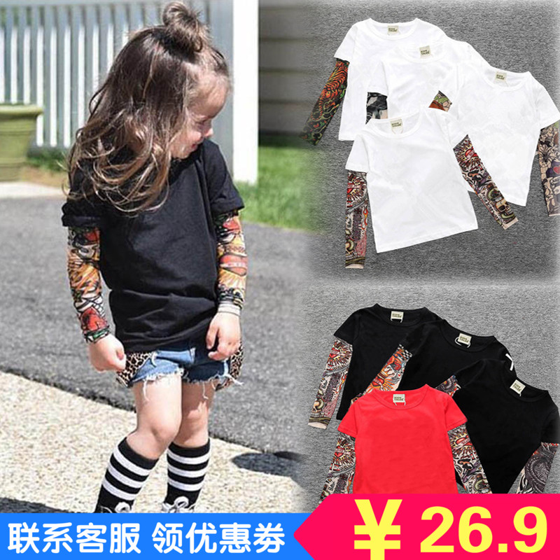 儿童t恤女宝宝两件装夏纹身花臂