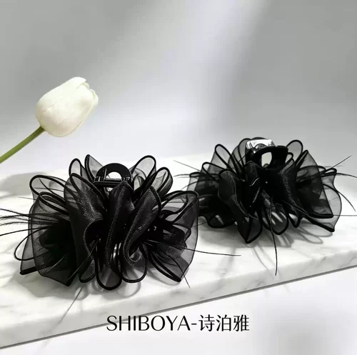 诗泊雅发饰百搭简约发饰赫本风黑纱羽氛围感发夹气质温柔淑女日常