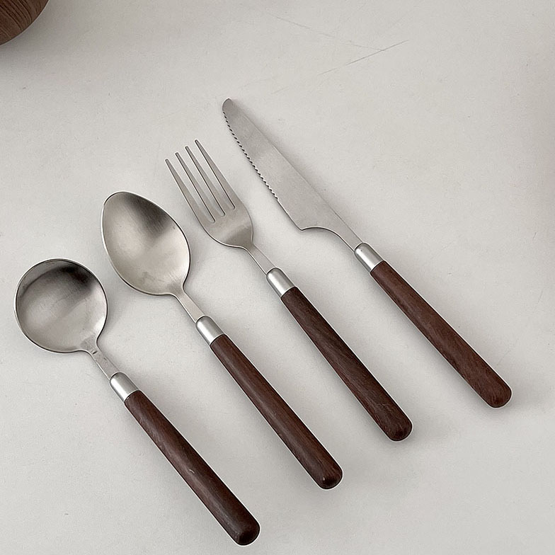 日式复古木柄不锈钢西餐刀叉勺