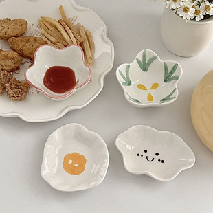 糖小姐 ins卡通日式陶瓷调味碟火锅烤肉蘸料碟釉下彩料碟醋碟瑕疵