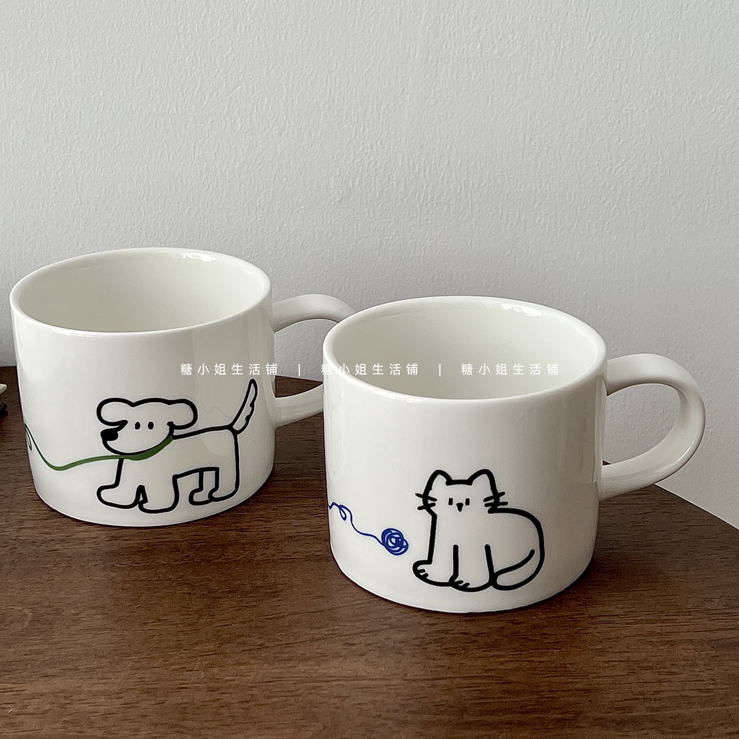 可爱卡通高颜值牵绳小狗小猫杯子