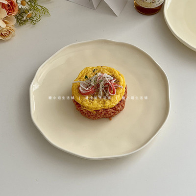 奶油色ins陶瓷花边餐盘