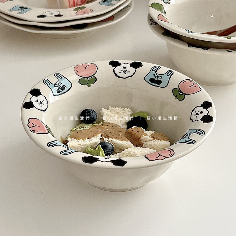 韓國ins浮雕手繪陶瓷酸奶碗