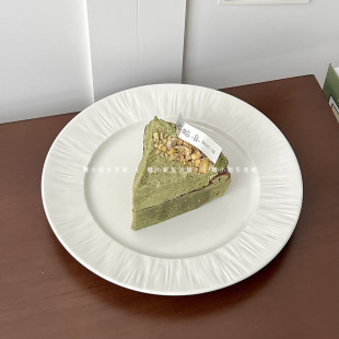 糖小姐 白色ins陶瓷盘子浮雕岩石纹甜品盘早餐圆形浅盘西餐盘餐厅