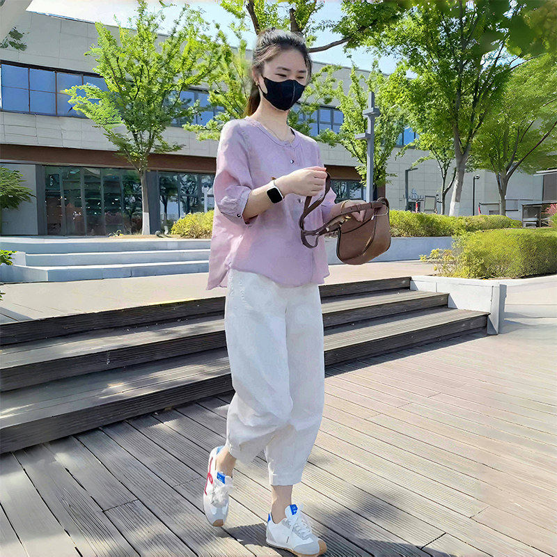 女装套装轻奢高级感女人味气质薄款衬衫阔腿显瘦休闲哈伦裤两件套