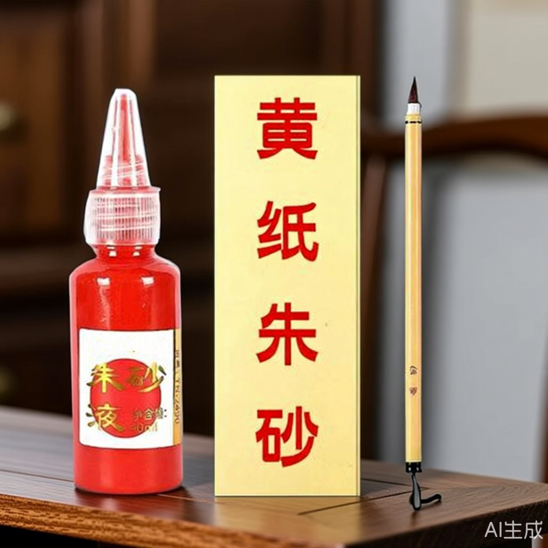 可食用吞服糯米纸绘画笔一套毛笔大红黑色付副黄纸付出朱砂液道家