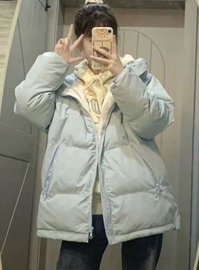 奶黄色外套女装2025新款小个子宽松冬季外套连帽棉衣棉服反季ins