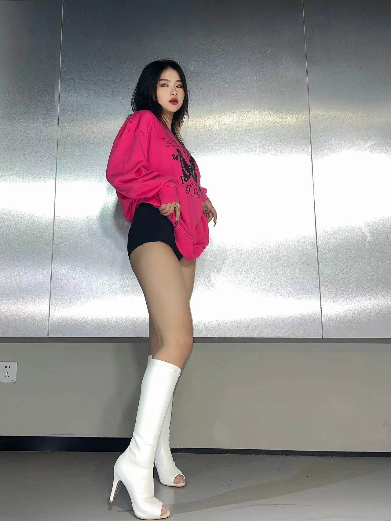 BOOMHEELS爵士舞筒靴细跟白色