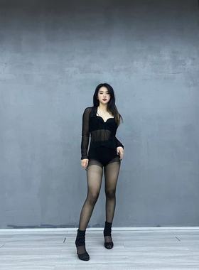 BOOMHEELS蹦蹦同款黑色镂空绒面鱼嘴短靴 爵士舞HEELS 2022自制