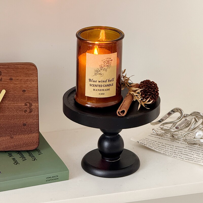 黑色复古木质香薰托盘摆件中古风玄关收纳盘置物盘圆形高脚展示盘,家居饰品,装饰摆件,淘宝优惠券,粉丝福利购,淘宝优惠卷