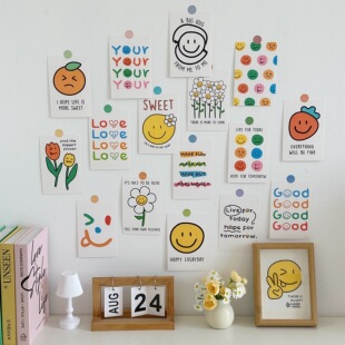 ins风小清晰可爱笑脸明信片文艺房间布置墙贴墙面装饰卡片30张