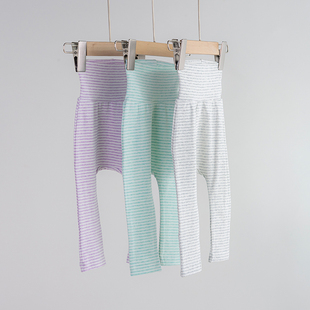 拉波米新生婴幼儿纯棉大PP裤条纹打底裤春秋宝宝高腰护肚屁屁长裤