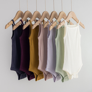 拉波米宝宝吊带连体包屁衣莫代尔棉三角哈衣爬服夏季薄款女童睡衣