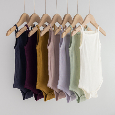 拉波米宝宝吊带连体包屁衣莫代尔棉三角哈衣爬服夏季薄款女童睡衣