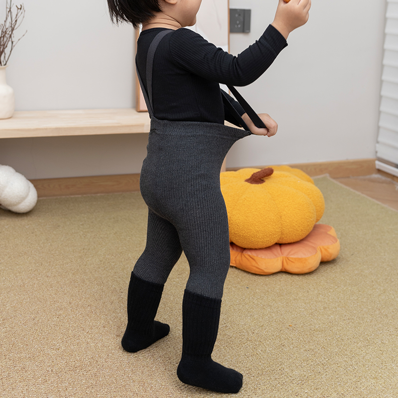 拉波米儿童针织连体背带裤套装春秋季宝宝举重裤长袖包屁衣两件套