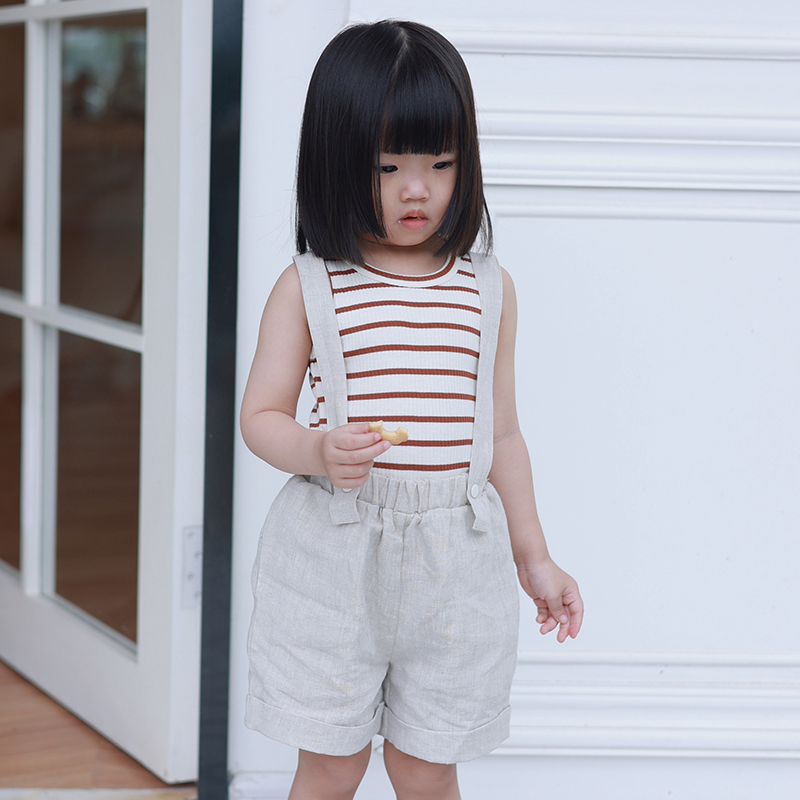 女童亚麻两穿背带五分短裤