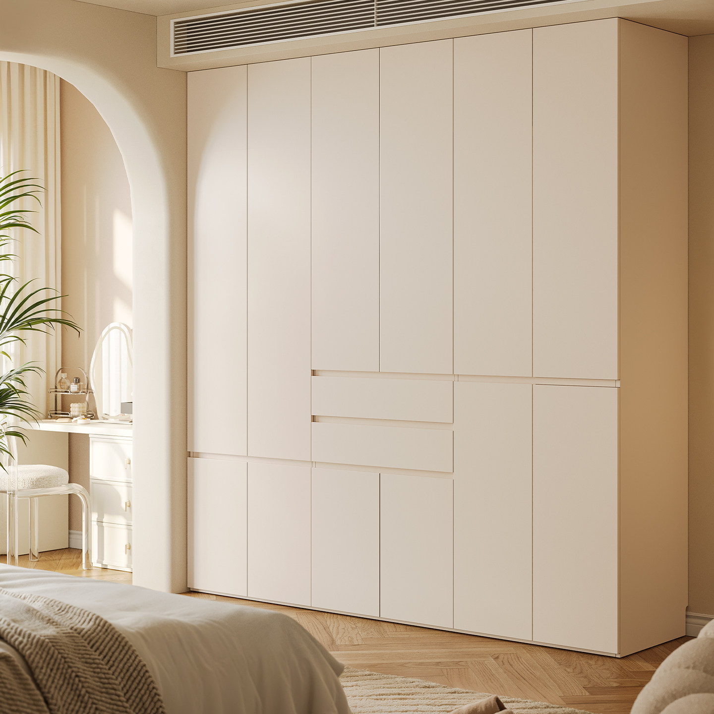 ENF级定制衣柜家用卧室免拉手分段式18mm实木欧松板一门到顶衣橱