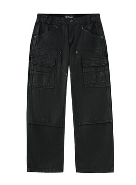 VIA VITSOE 黑刷蜡卡哈特口袋工装裤 BLACK WAXED CARGO PANTS