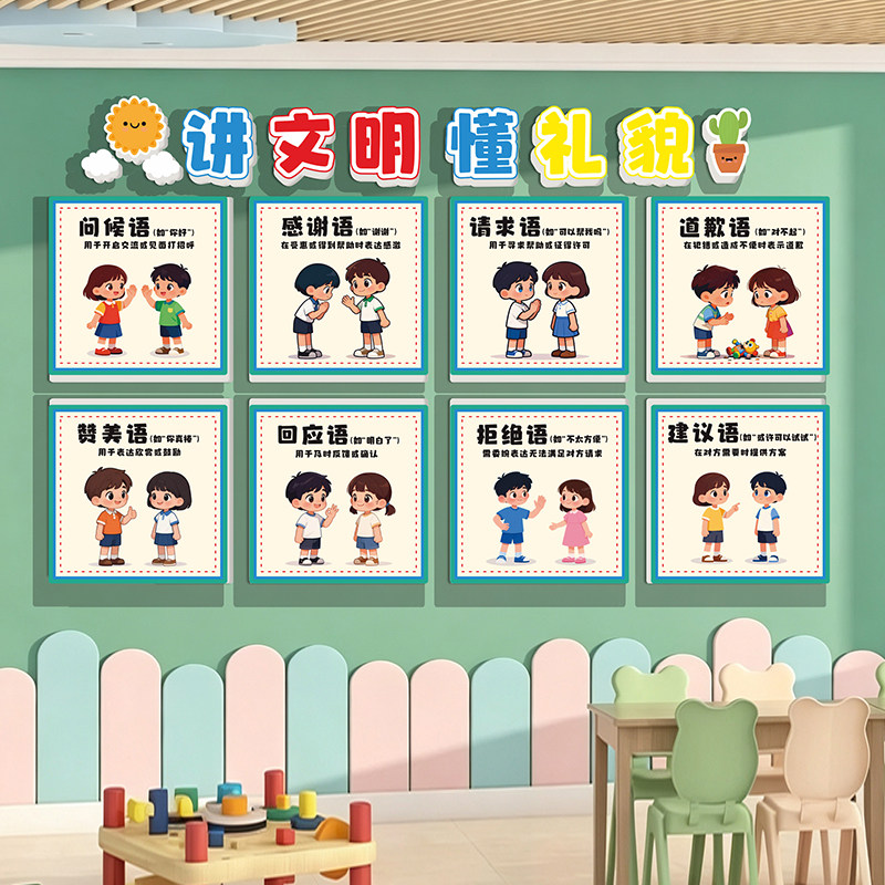 幼儿园环创主题墙贴礼貌文明用语教室走廊墙面装饰开学神器布置