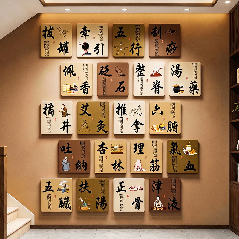 中医养生药店房诊室针艾灸馆形象墙挂牌文化氛围感布置装饰贴推拿