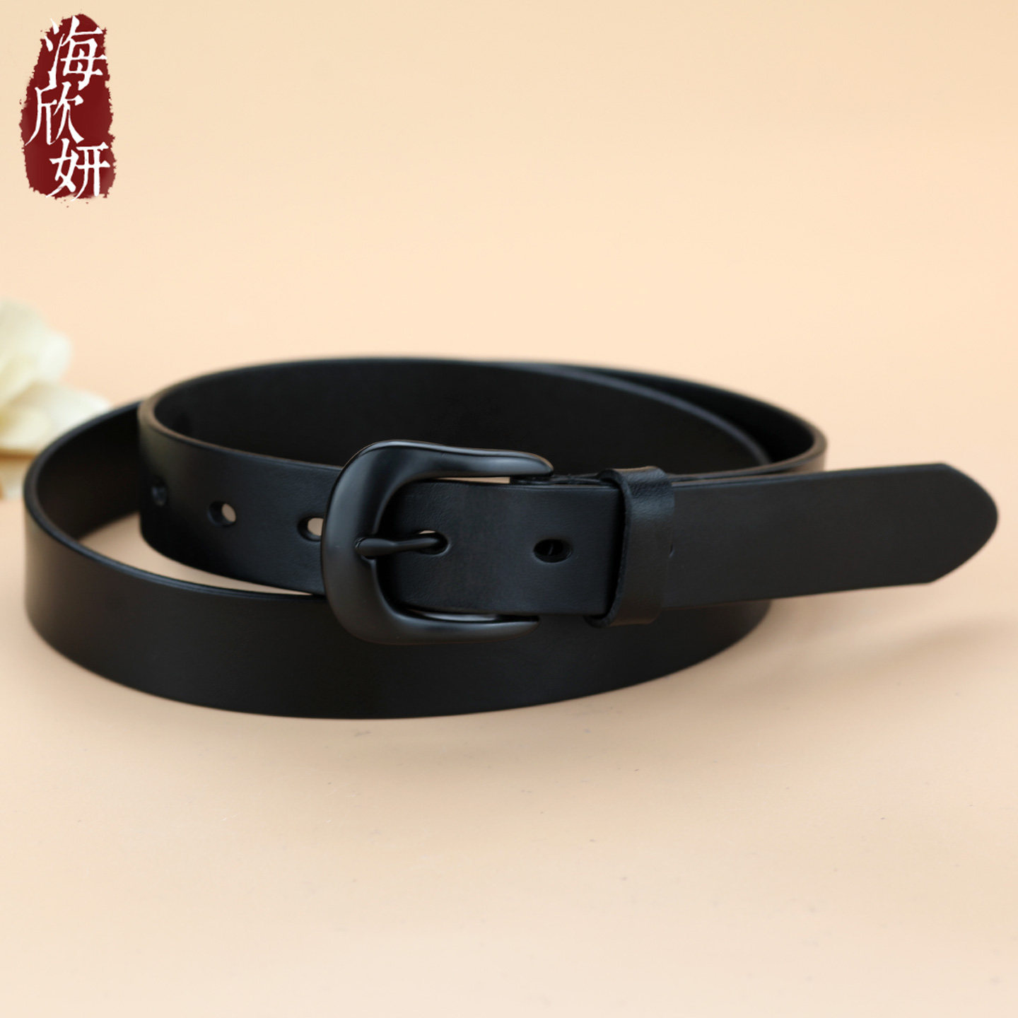 皮带女新款真皮头层牛皮黑色针扣宽边腰带简约百搭装饰配牛仔裤带