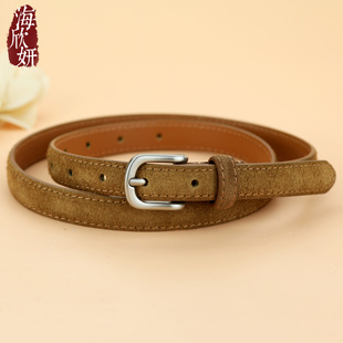 细腰带女款真皮牛皮咖色复古时尚绒面小皮带百搭装饰配裙子西裤带
