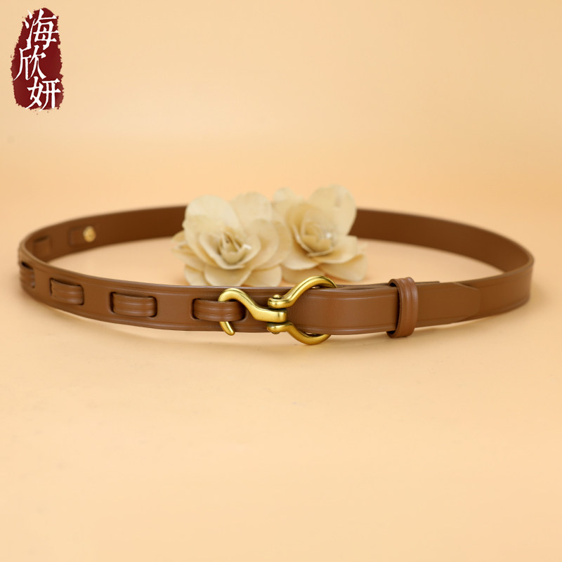 皮带女生真皮头层牛皮小众设计感时尚棕色腰带装饰配裙牛仔裤带潮