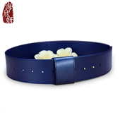 饰配裙毛衣大衣时装 腰封女真皮纯头层牛皮宽腰带蓝色时尚 装 腰带潮