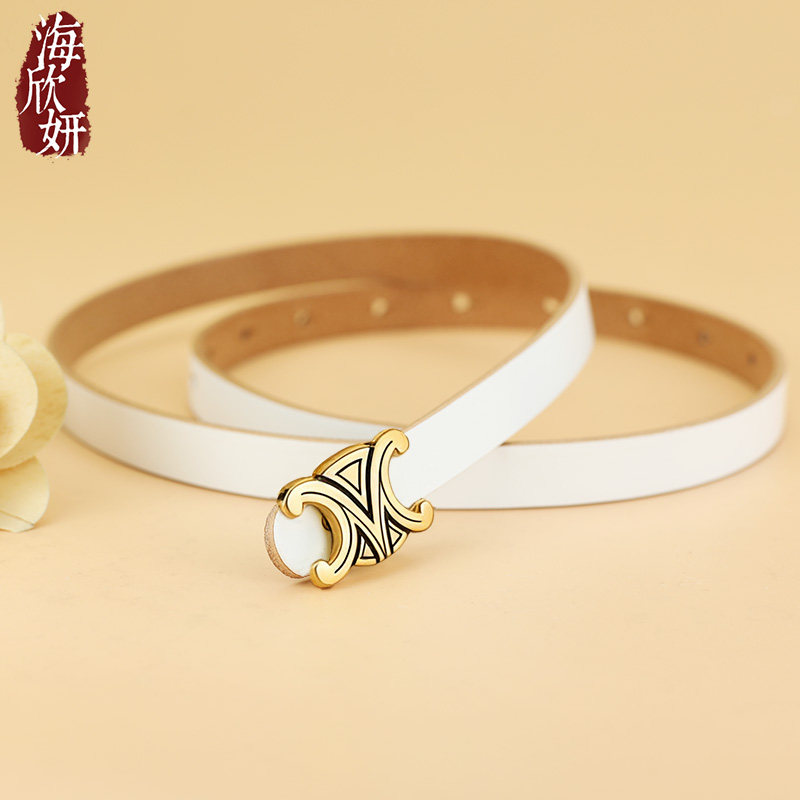 小腰带女真皮头层牛皮白色休闲百搭皮带夏季装饰配裙子衬衫西裤带