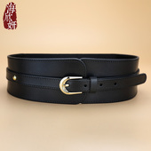 黑色腰封女真皮头层牛皮松紧简约腰带装 饰配连衣裙子毛衣大衣皮带