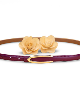 真皮腰带女士时尚百搭紫色牛皮细皮带装饰配连衣裙牛仔裤带ins风