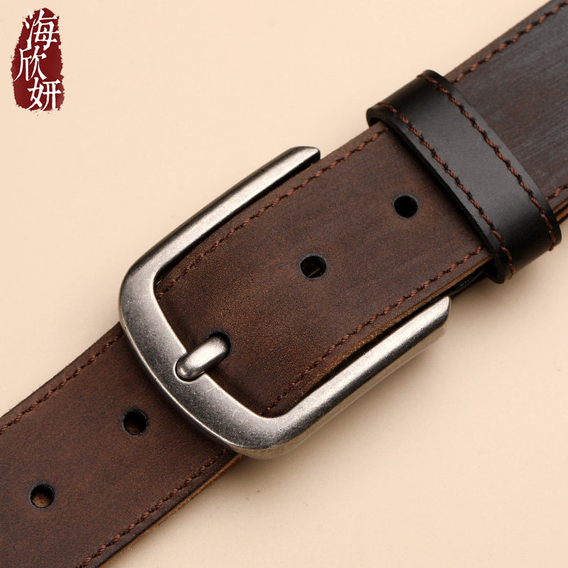 皮带男士青年潮真皮头层纯牛皮针扣复古手工腰带商务高档牛仔裤带