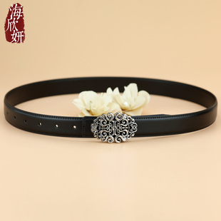 皮带女真皮牛皮黑色休闲百搭宽腰带高级感国风装饰配裙子牛仔裤带