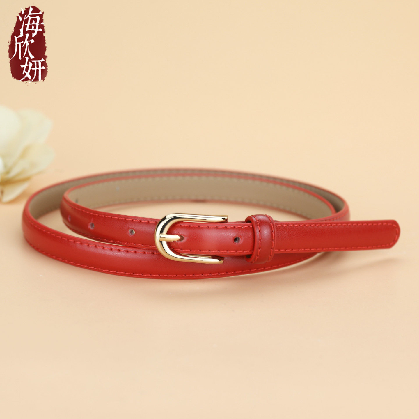 小腰带女真皮牛皮2026红色本命年细皮带时尚百搭装饰配裙子西裤带