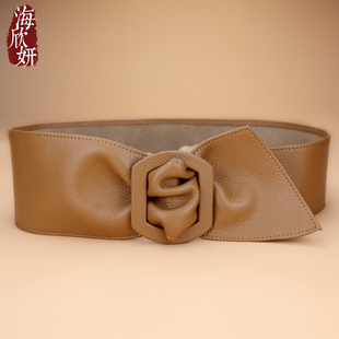 腰封女束腰真皮软头层牛皮棕色时尚简约高级感装饰宽腰带配裙大衣
