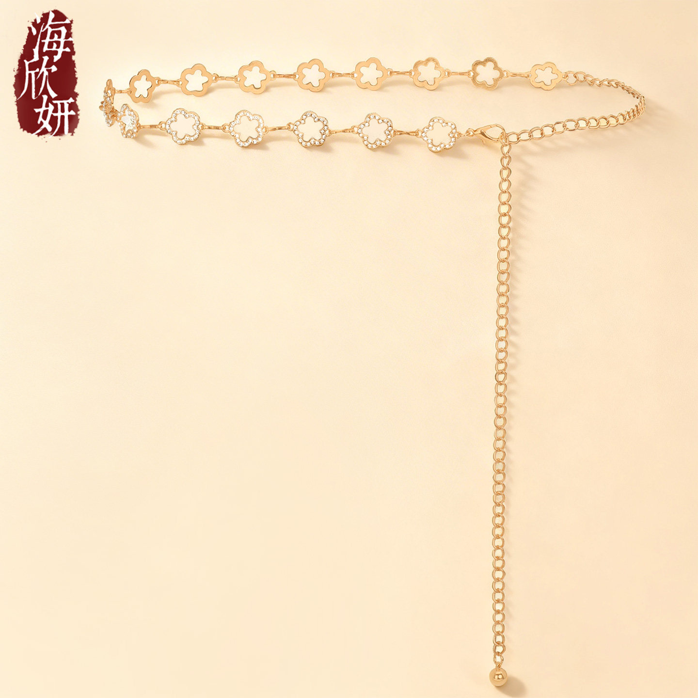 腰链女士花朵水钻金属链条腰间配饰连衣裙子小香风夏季装饰细腰带