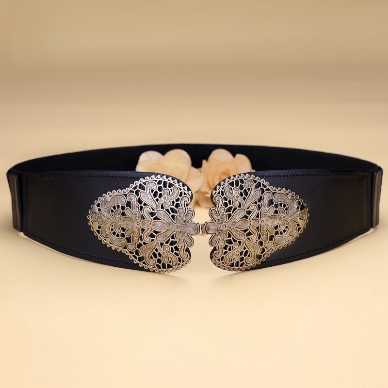 腰封女真皮头层牛皮黑色复古宽皮带装饰配风衣羽绒服大衣松紧腰带