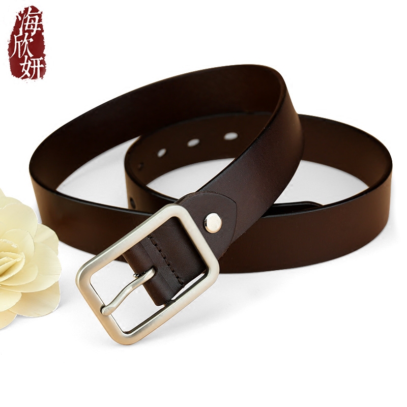 皮带女头层纯牛皮宽真皮裤带休闲百搭简约针扣牛仔裤时尚装饰腰带