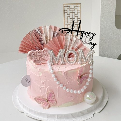 2026新中式母亲节折扇屏风蛋糕装饰摆件刺绣蝴蝶妈妈生日插件配件