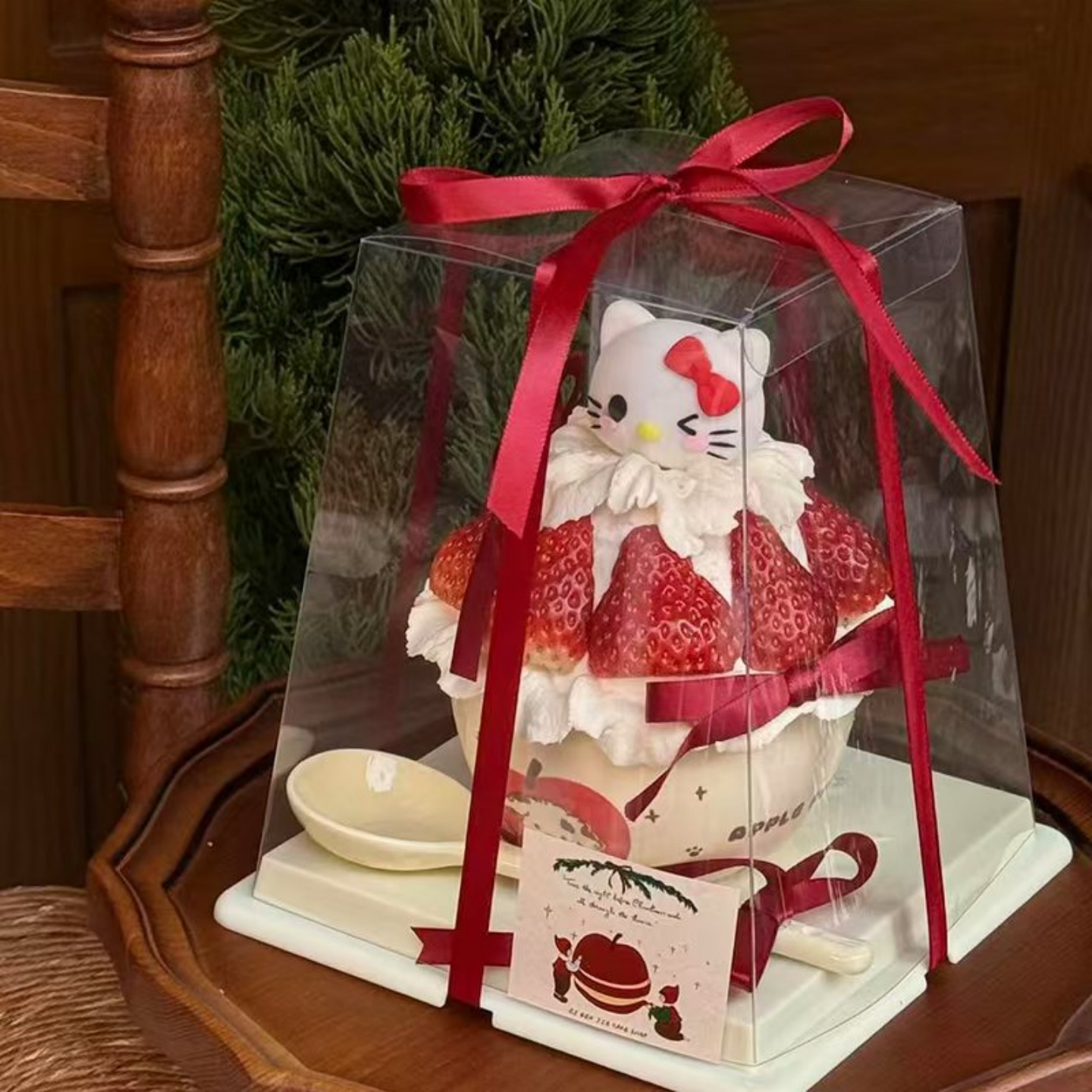 网红爆款元旦苹果小狗陶瓷碗蛋糕装饰春节跨年草莓奶油蛋糕陶瓷碗