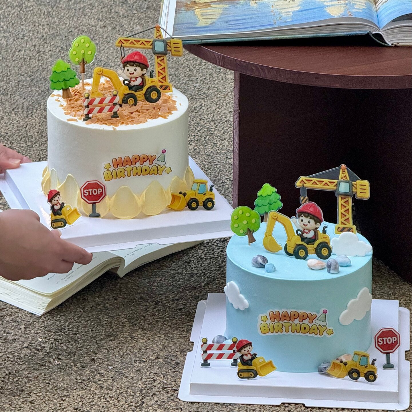 网红工程车亚克力蛋糕装饰插牌挖掘机吊机男孩生日甜品台装扮摆件